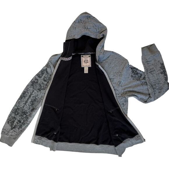Buffalo David Bitton Sweatshirt Jacket Mens L Gray Distressed Look Printed Logo - Picture 6 of 16